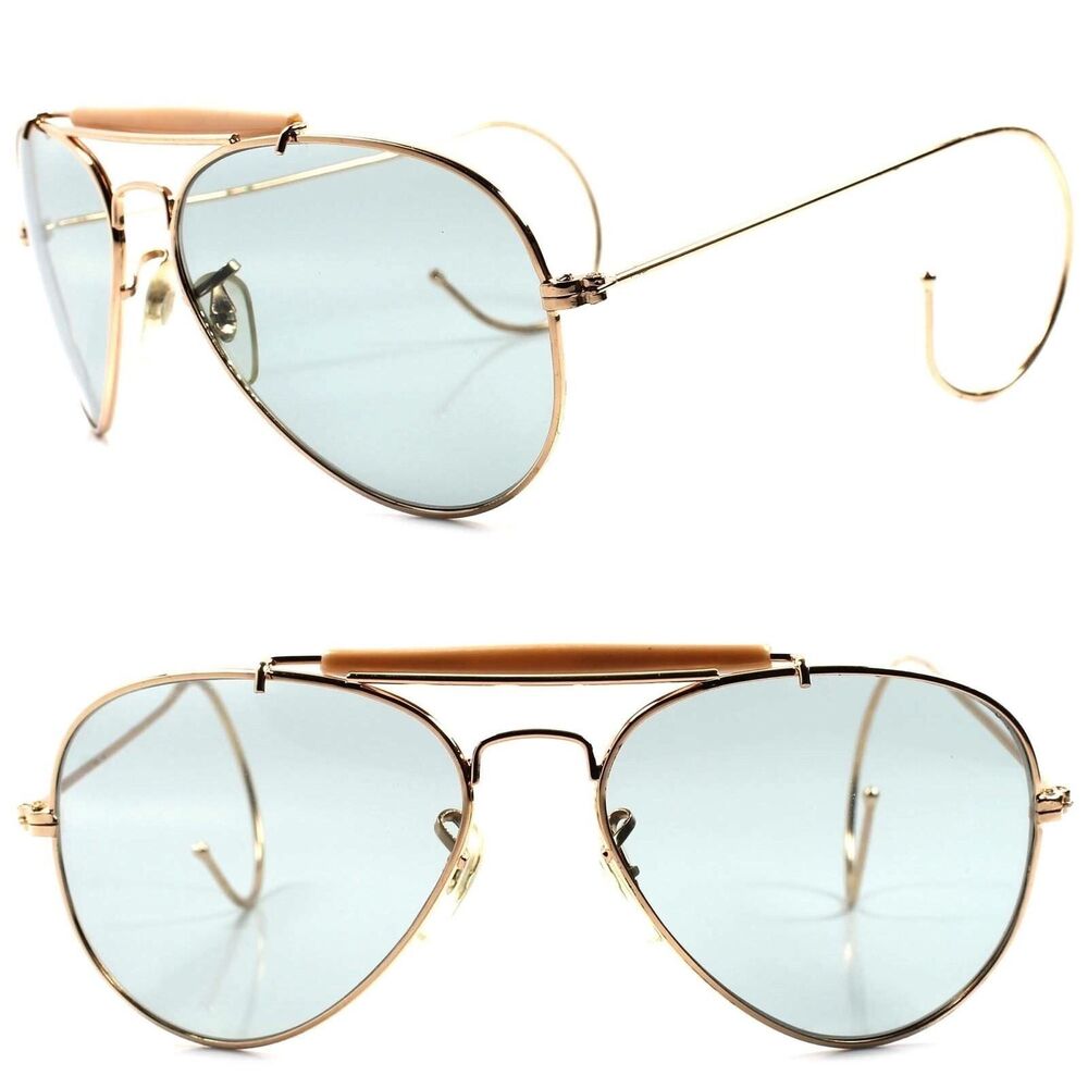 Classic Retro Old Fashioned Light Tint Lens Flexible Ear Wrap Gold Sunglasses